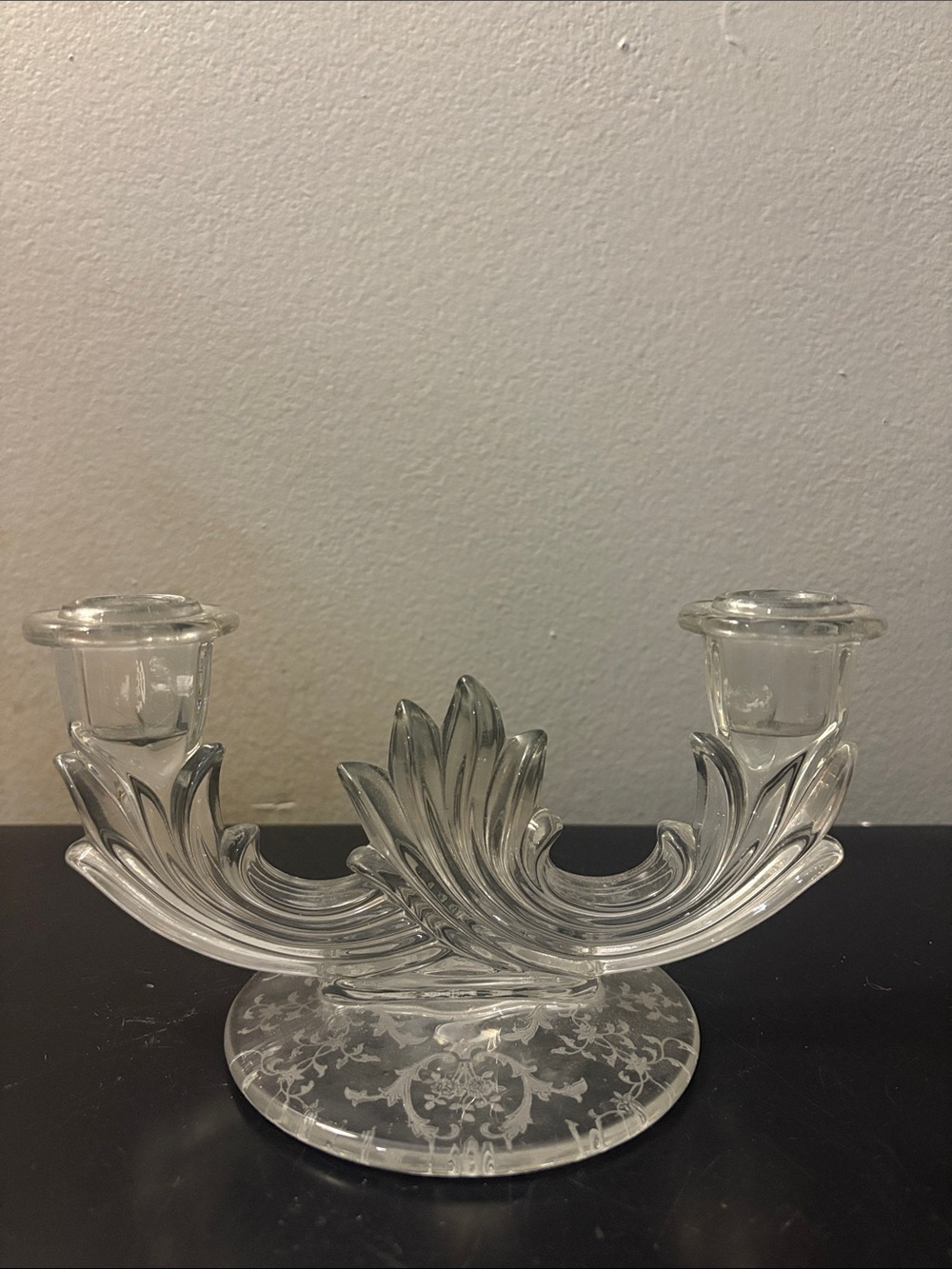 Vtg Fostoria Mayflower Etched Candlestick Candle Holder Elegant Glass 2 Lite